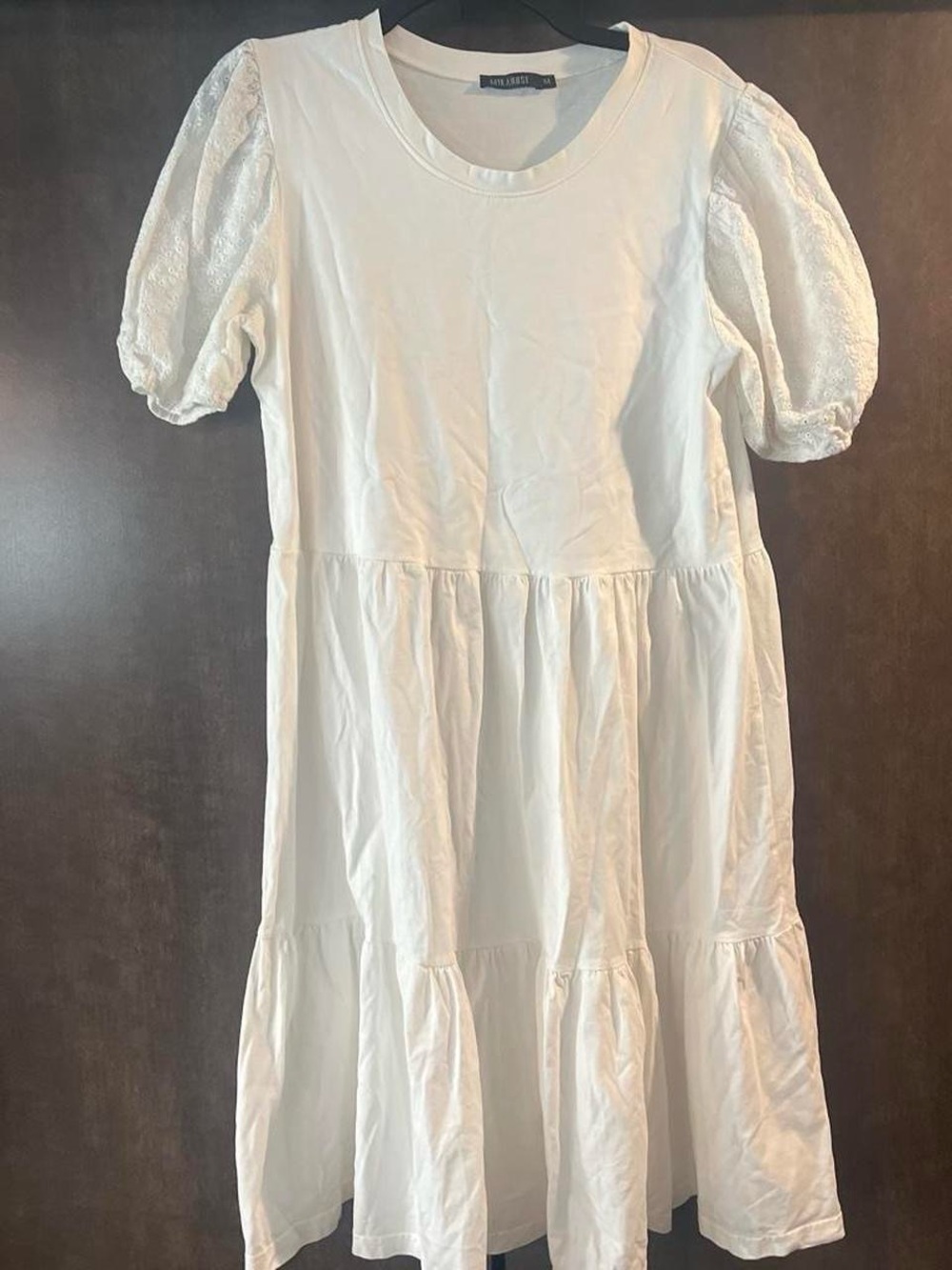 Mikarose White Tiered Puff-Sleeve Midi Dress